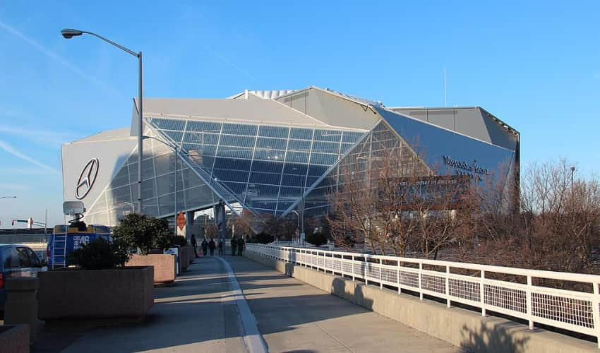 Outside of the Benz Stadium in Atlanta